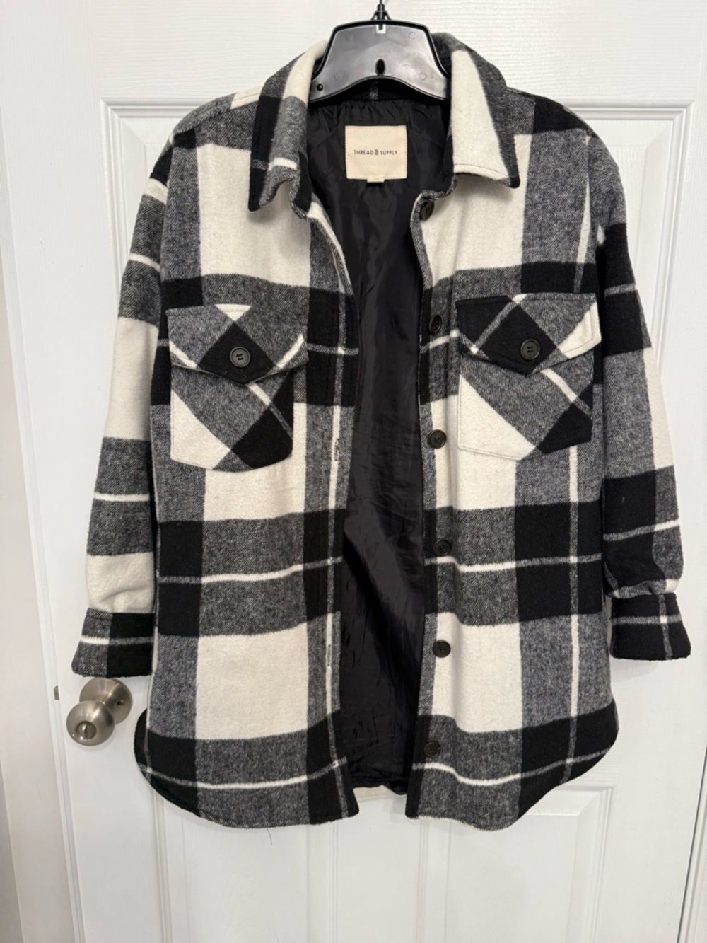 Thread & Supply Black and White Plaid Utility Shacket